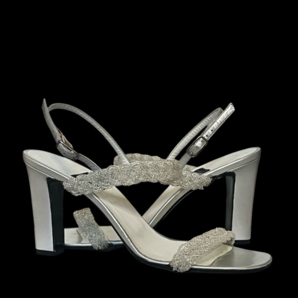 Richard Tyler Silver Beaded Slingback High Heel Sandals Size 7.5N